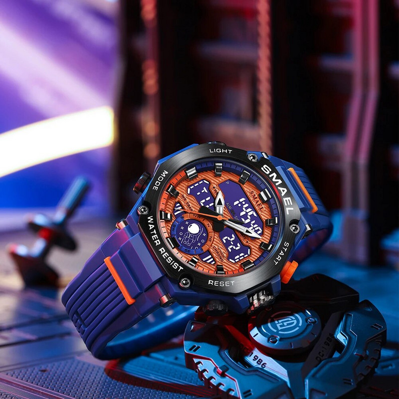 SMAEL elektroninis skaitmeninis laikrodis vyrams Madingas Chronografinis kvarcinis rankinis laikrodis Vyriškas automatinis datos savaitės žadintuvas LED dvigubas laikas 8069