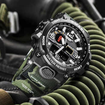 Марка SMAEL Спортни часовници за мъже Двоен дисплей Аналогов цифров ръчен часовник Мъжки водоустойчив военен LED електронен кварцов часовник