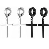 Σκουλαρίκια από ανοξείδωτο ατσάλι με κρεμαστά κρεμαστά με κλιπ κρίκους Σκουλαρίκι μη τρυπημένο για άνδρες Γυναικεία Ασημί μαύρο τόνο