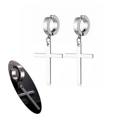 Σκουλαρίκια από ανοξείδωτο ατσάλι με κρεμαστά κρεμαστά με κλιπ κρίκους Σκουλαρίκι μη τρυπημένο για άνδρες Γυναικεία Ασημί μαύρο τόνο