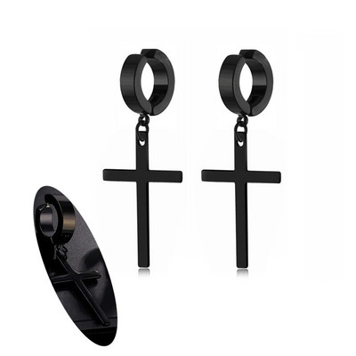 Σκουλαρίκια από ανοξείδωτο ατσάλι με κρεμαστά κρεμαστά με κλιπ κρίκους Σκουλαρίκι μη τρυπημένο για άνδρες Γυναικεία Ασημί μαύρο τόνο