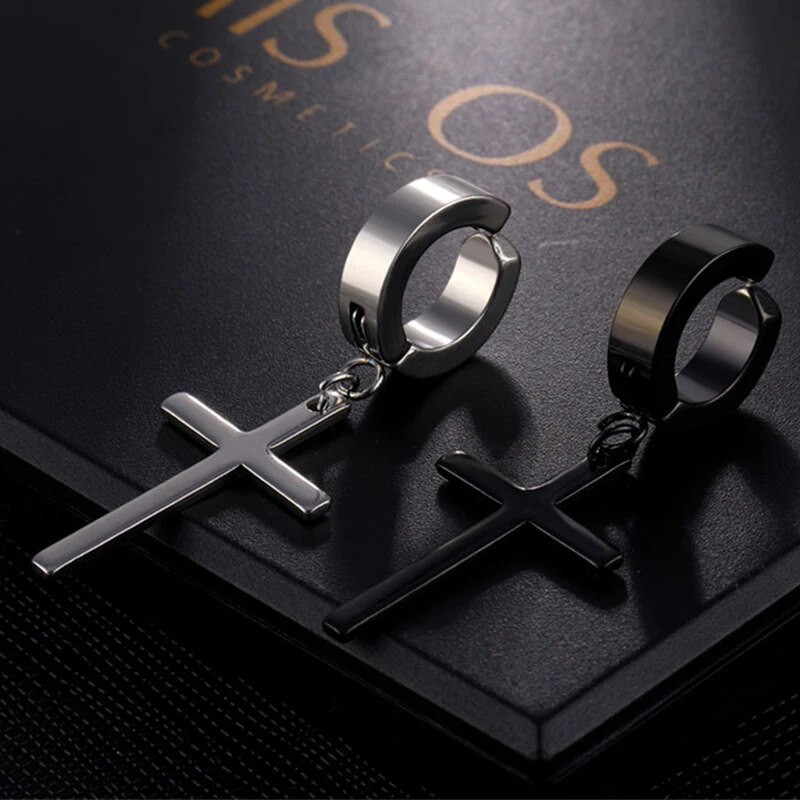 Σκουλαρίκια από ανοξείδωτο ατσάλι με κρεμαστά κρεμαστά με κλιπ κρίκους Σκουλαρίκι μη τρυπημένο για άνδρες Γυναικεία Ασημί μαύρο τόνο