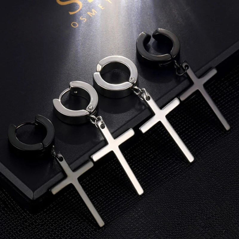 Σκουλαρίκια από ανοξείδωτο ατσάλι με κρεμαστά κρεμαστά με κλιπ κρίκους Σκουλαρίκι μη τρυπημένο για άνδρες Γυναικεία Ασημί μαύρο τόνο