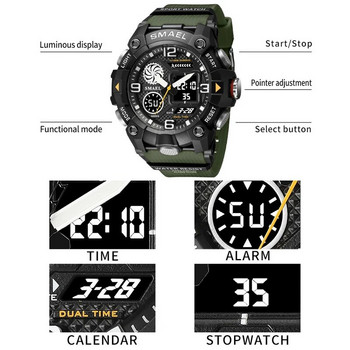 Ρολόι SMAEL Dual Time Display για Ανδρικό Ηλεκτρονικό Αθλητικό Ρολόι χειρός Ανδρικό με Ψηφιακό Χρονογράφο Auto Date Week Alarm 8055