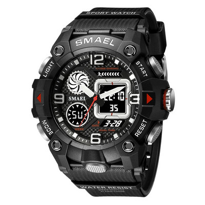 Ρολόι SMAEL Dual Time Display για Ανδρικό Ηλεκτρονικό Αθλητικό Ρολόι χειρός Ανδρικό με Ψηφιακό Χρονογράφο Auto Date Week Alarm 8055