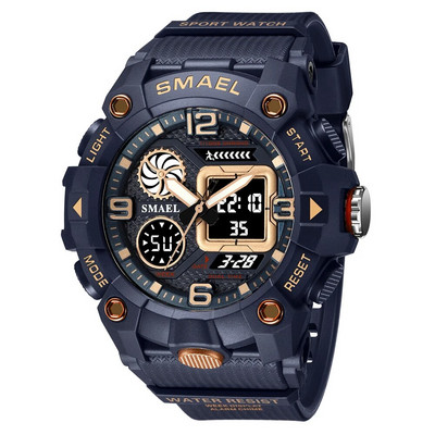 Ρολόι SMAEL Dual Time Display για Ανδρικό Ηλεκτρονικό Αθλητικό Ρολόι χειρός Ανδρικό με Ψηφιακό Χρονογράφο Auto Date Week Alarm 8055