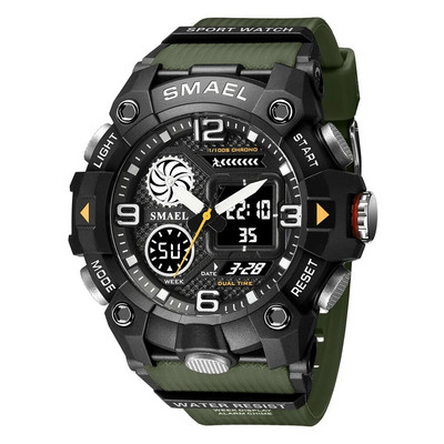 Ρολόι SMAEL Dual Time Display για Ανδρικό Ηλεκτρονικό Αθλητικό Ρολόι χειρός Ανδρικό με Ψηφιακό Χρονογράφο Auto Date Week Alarm 8055
