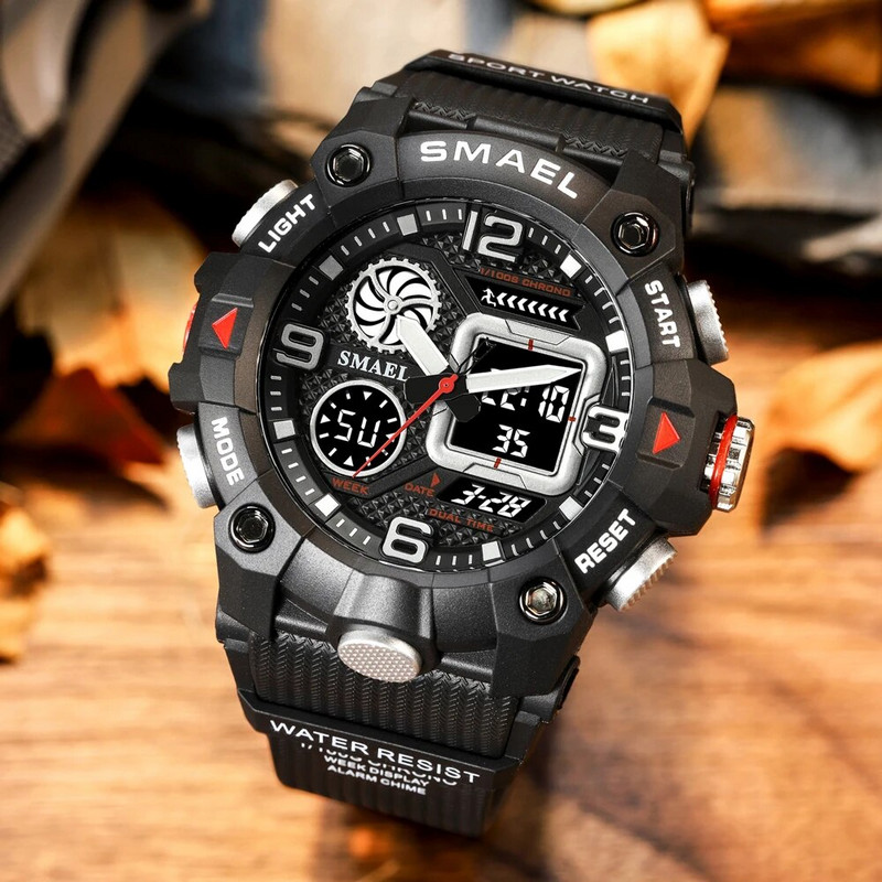 Ρολόι SMAEL Dual Time Display για Ανδρικό Ηλεκτρονικό Αθλητικό Ρολόι χειρός Ανδρικό με Ψηφιακό Χρονογράφο Auto Date Week Alarm 8055