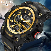 Ανδρικά ρολόγια διπλής οθόνης LIGE Military Swimming Big Watches Fashion 50M αδιάβροχο ηλεκτρονικό ρολόι χειρός Ανδρικό Montre Homme
