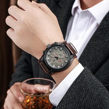 Винтидж мъжки часовник с кожена каишка Спортни кварцови мъжки часовници Моден голям циферблат Дата Бизнес Електронен ръчен часовник Часовник за мъже