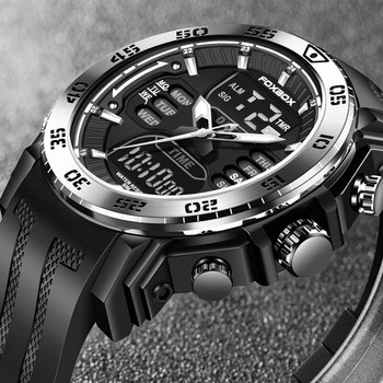 FOXBOX Мъжки часовници Спортни кварцови ръчни часовници с двоен дисплей 5ATM Водоустойчив електронен часовник Man Relogios Masculino+кутия