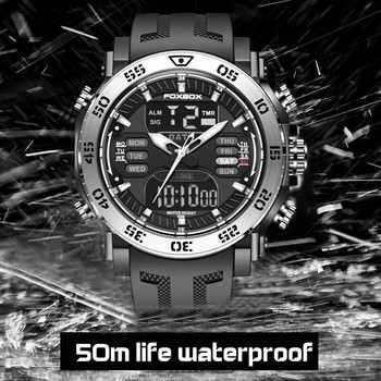 Ανδρικά ρολόγια FOXBOX Αθλητικά ρολόγια χειρός χαλαζία διπλής οθόνης 5ATM αδιάβροχο ηλεκτρονικό ρολόι Man Relogios Masculino+Box
