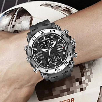 FOXBOX Мъжки часовници Спортни кварцови ръчни часовници с двоен дисплей 5ATM Водоустойчив електронен часовник Man Relogios Masculino+кутия