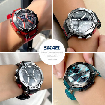 SMAEL Син спортен електронен часовник за мъже Дигитален кварцов ръчен часовник с двойно време с автоматична дата Седмичен аларма Хронограф Водоустойчив