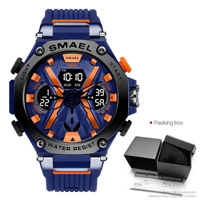SMAEL Blue Sport elektrooniline meeste käekell, digitaalne kvartsist kaheajaline käekell koos automaatse kuupäeva nädala äratuse kronograafiga, veekindel