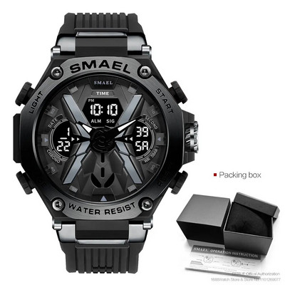 SMAEL Blue Sport elektrooniline meeste käekell, digitaalne kvartsist kaheajaline käekell koos automaatse kuupäeva nädala äratuse kronograafiga, veekindel