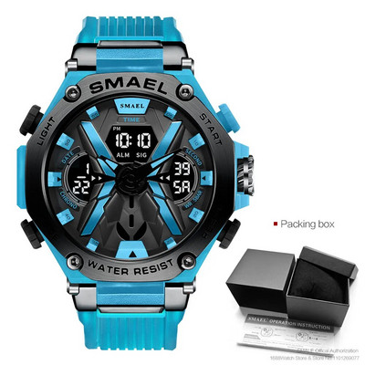 SMAEL Blue Sport elektrooniline meeste käekell, digitaalne kvartsist kaheajaline käekell koos automaatse kuupäeva nädala äratuse kronograafiga, veekindel