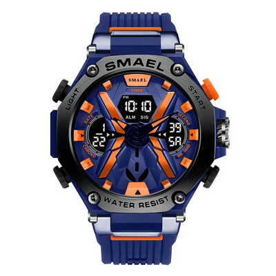 SMAEL Blue Sport elektrooniline meeste käekell, digitaalne kvartsist kaheajaline käekell koos automaatse kuupäeva nädala äratuse kronograafiga, veekindel