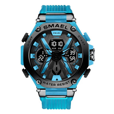 SMAEL Blue Sport elektrooniline meeste käekell, digitaalne kvartsist kaheajaline käekell koos automaatse kuupäeva nädala äratuse kronograafiga, veekindel