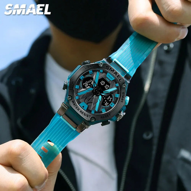 SMAEL Blue Sport elektrooniline meeste käekell, digitaalne kvartsist kaheajaline käekell koos automaatse kuupäeva nädala äratuse kronograafiga, veekindel