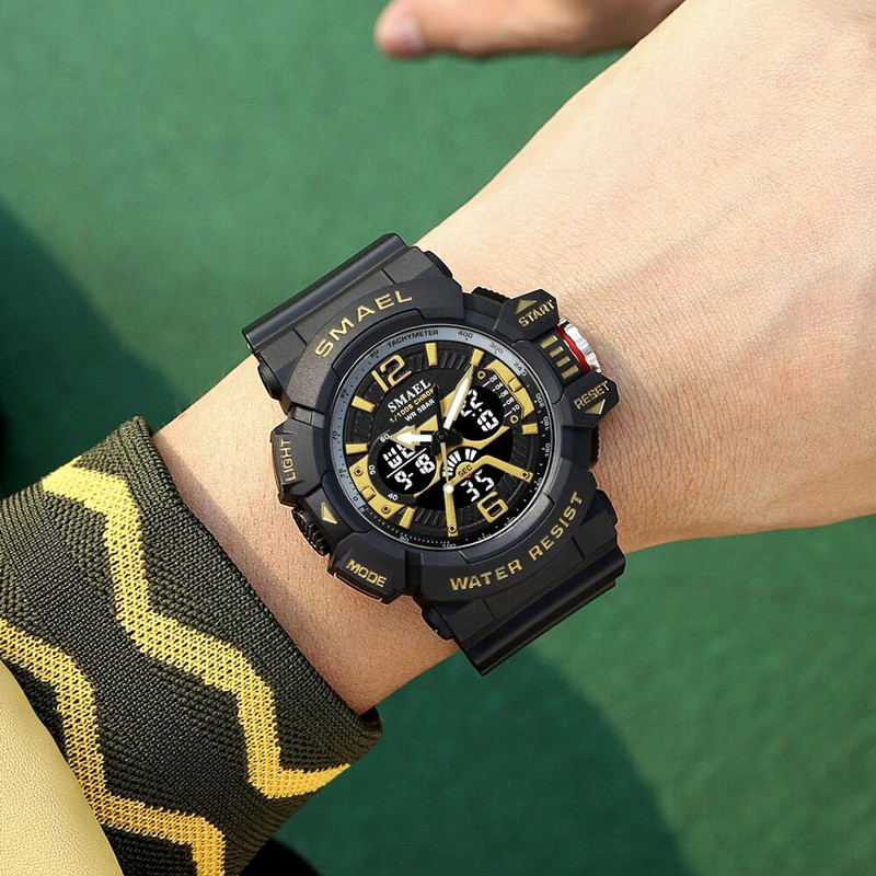 SMAEL Outdoor Sport digitaalne meeste käekell Topeltliikumisega kvartskäekellad Äratus LED-tagavalgusega elektrooniline kell