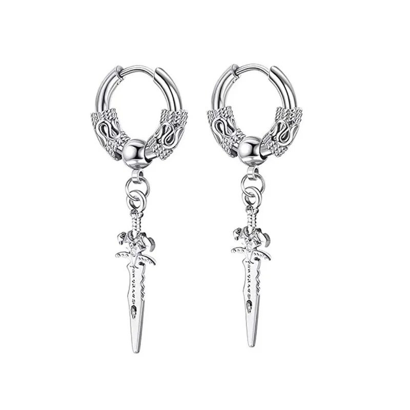 Tänav Hip Hop Punk Vintage Hoop Kõrvarõngad Naistele Meestele Ehted Aksessuaarid Roostevabast terasest Mõõga augustamine Klamber Kõrvarõngad Kingitused