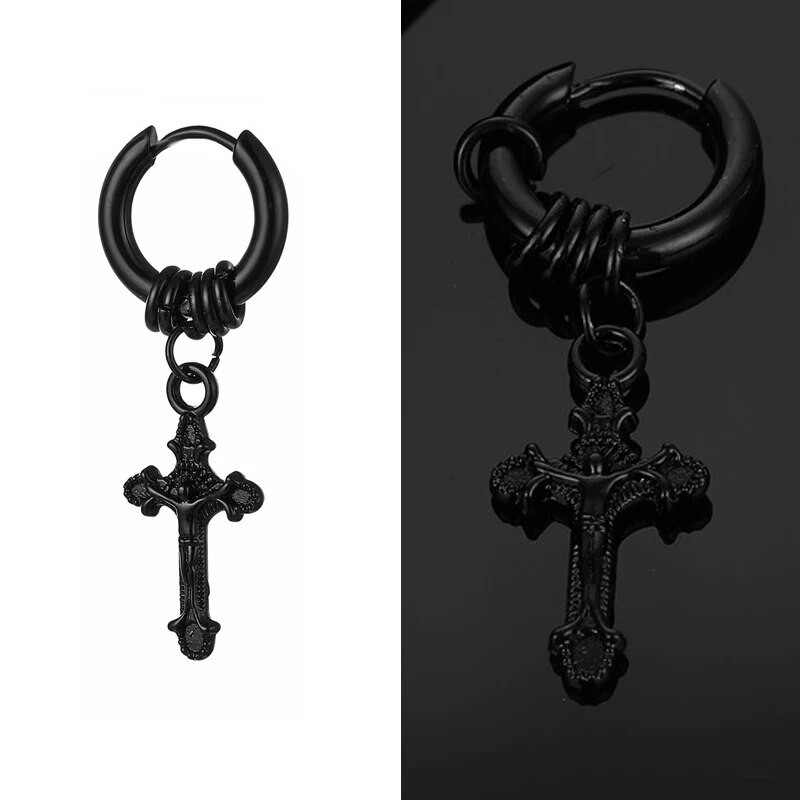 Nerūdijančio plieno žiediniai kryžiaus auskarai Vintažiniai kryžiaus auskarai vyrams, moterims