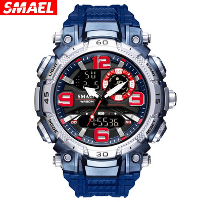 SMAEL Дигитален кварцов часовник за мъже Спортен електронен водоустойчив двоен мъжки военен часовник Удароустойчив будилник