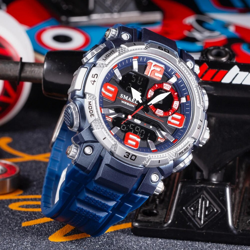 SMAEL Ψηφιακό ρολόι χαλαζία για άνδρες Sport Ηλεκτρονικό αδιάβροχο Dual Time Ανδρικά ρολόγια στρατιωτικά Ανθεκτικό σε κραδασμούς Ξυπνητήρι