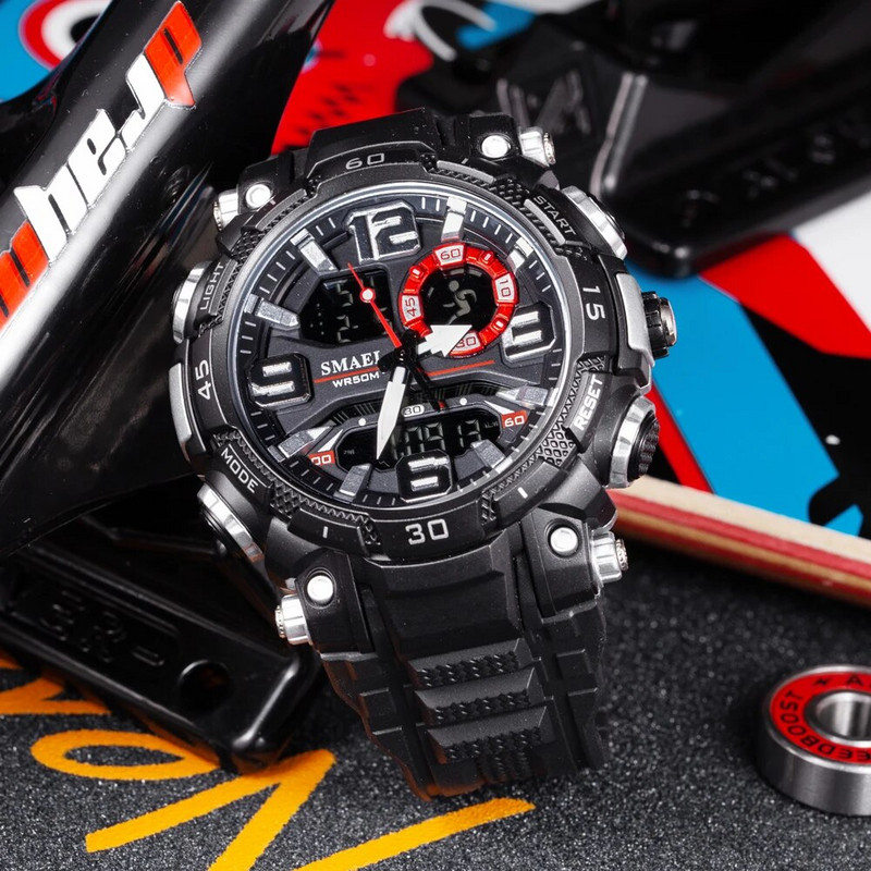 SMAEL Ψηφιακό ρολόι χαλαζία για άνδρες Sport Ηλεκτρονικό αδιάβροχο Dual Time Ανδρικά ρολόγια στρατιωτικά Ανθεκτικό σε κραδασμούς Ξυπνητήρι