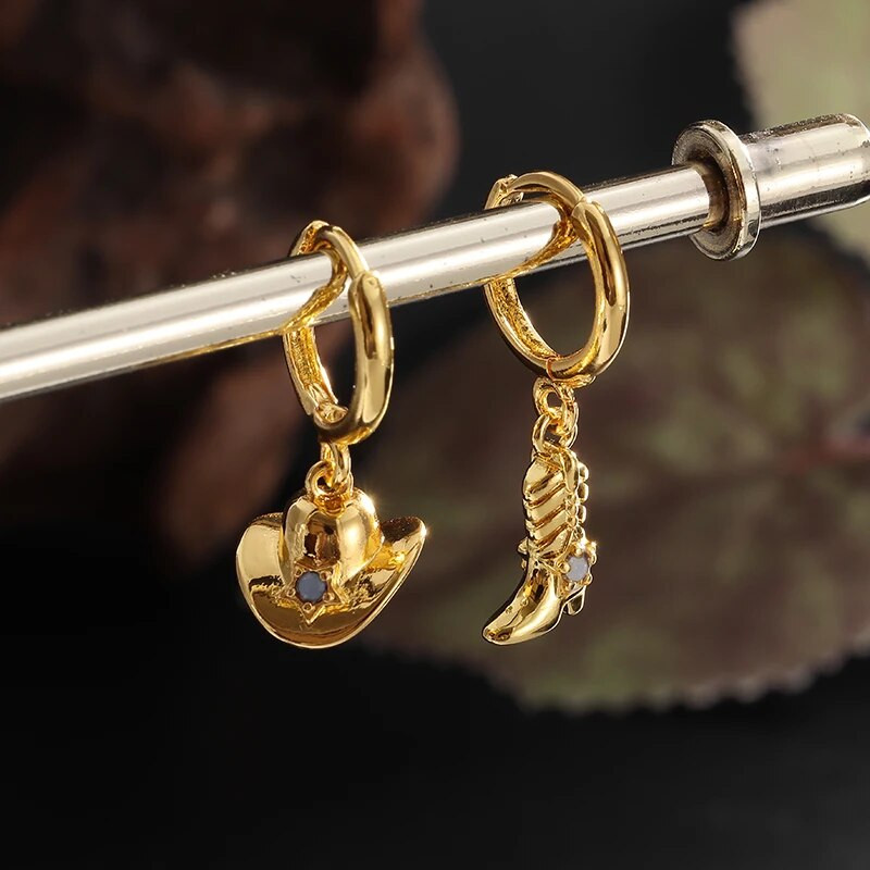 Hip hop Mini kaubojske čizme Šešir Naušnice na kuku Hipoalergene viseće naušnice Ženska moda Punk cool trend nakit