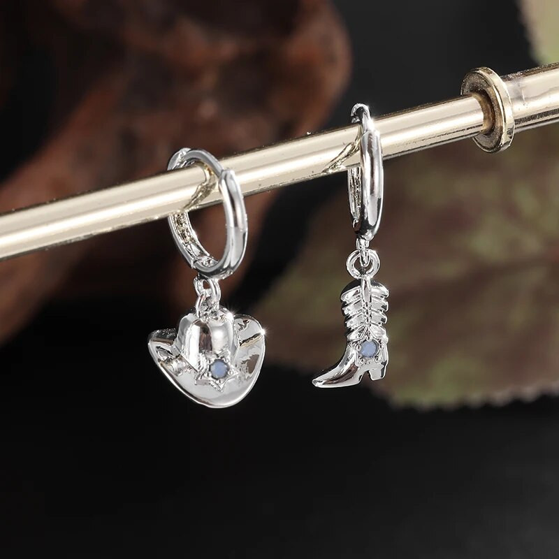 Hip hop Mini kaubojske čizme Šešir Naušnice na kuku Hipoalergene viseće naušnice Ženska moda Punk cool trend nakit