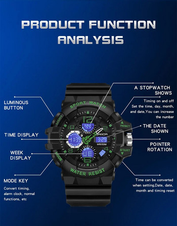 SANDA Марка G- Style Военен часовник Мъжки цифрови шокови спортни часовници за мъже Водоустойчив електронен ръчен часовник Мъжки 2023 Relogios