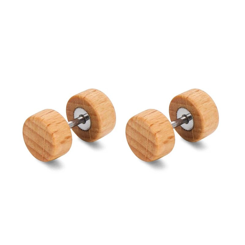 Ζεστό φυσικό καφέ μαύρα Ξύλινα σκουλαρίκια με καρφιά για αυτιά Punk Barbell Screw Ear Stud σκουλαρίκι Brincos για άνδρες Γυναικεία δώρα