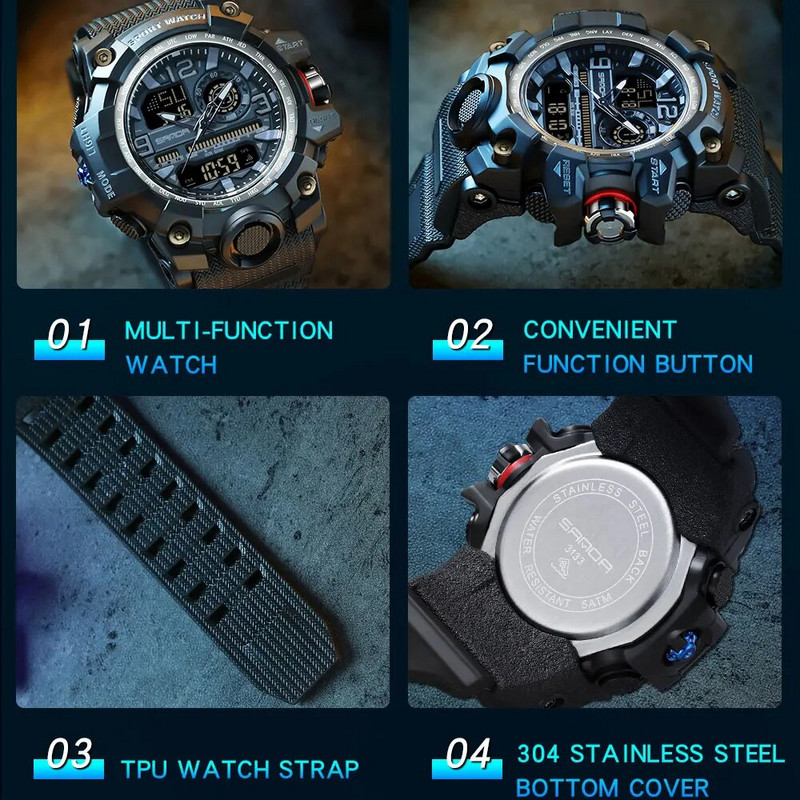 Muški vojni sportski ručni sat Vodootporni dvostruki analogni digitalni LED elektronički kvarcni satovi Muškarci Podrška Dropshipping