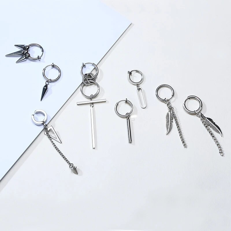 Vnox jednodijelne muške rock punk viseće naušnice, antialergijski metalni ukrasni nakit od nehrđajućeg čelika, štipaljka s piercingom