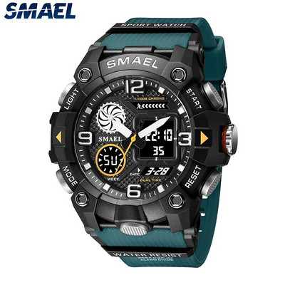SMAEL Кварцови часовници Мъжки Водоустойчивост 50 M Спортни часовници за мъже Модни мъжки електронни часовници Хронометър Светещ 8055