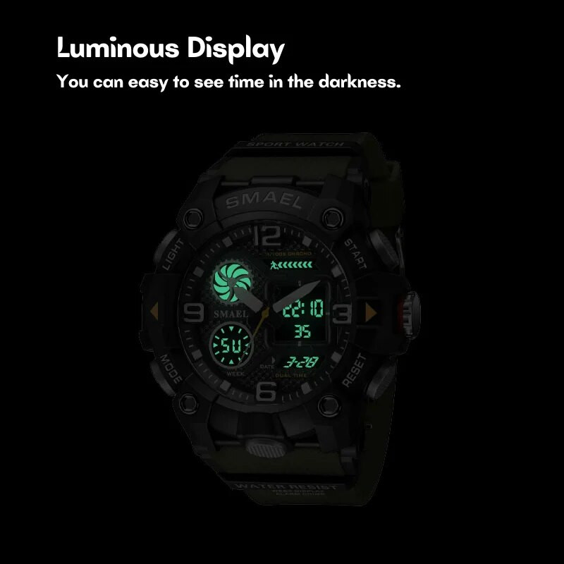 SMAEL Quartz Ανδρικά Ρολόγια Water Resiatance 50 M Sport Wist Ρολόγια Ανδρικά Μόδα Ανδρικό Ηλεκτρονικό Ρολόι Χρονόμετρο Luminous 8055