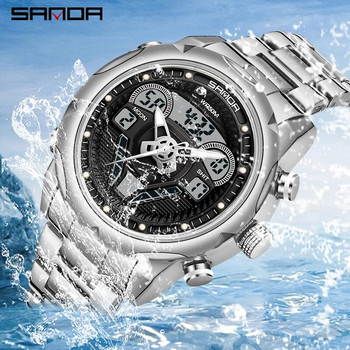SANDA 9022 Нов продукт Ръчни часовници с двоен дисплей за мъже Многофункционален моден спортен светещ LED електронен водоустойчив часовник