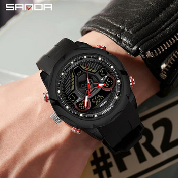 SANDA 9022 Нов продукт Ръчни часовници с двоен дисплей за мъже Многофункционален моден спортен светещ LED електронен водоустойчив часовник