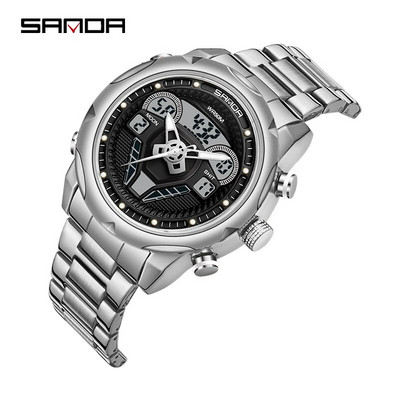 SANDA 9022 Uus toode Kahe ekraaniga käekellad meestele Multifunktsionaalne mood Spordi helendav LED elektrooniline veekindel kell