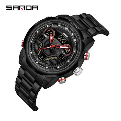 SANDA 9022 Uus toode Kahe ekraaniga käekellad meestele Multifunktsionaalne mood Spordi helendav LED elektrooniline veekindel kell