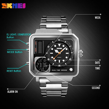 Ανδρικά ρολόγια Quartz ψηφιακά SKMEI Sports ηλεκτρονικό ανδρικό ρολόι Αδιάβροχο λουράκι από ανοξείδωτο ατσάλι Ρολόι χειρός Relogio Masculino