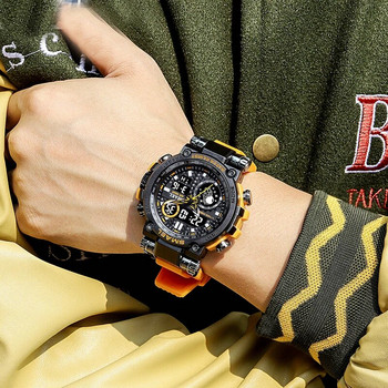 Класическа марка мъжки часовник спортен двоен дисплей аналогов цифров дигитален електронен кварцов часовник водоустойчив плувен военен