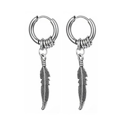 Σκουλαρίκια από ανοξείδωτο ατσάλι Vinatge με δερμάτινο φτερό Piercing Σκουλαρίκι γοητείας κρεμαστό αρθρωτό σκουλαρίκι για άνδρες Γυναίκες Έφηβοι