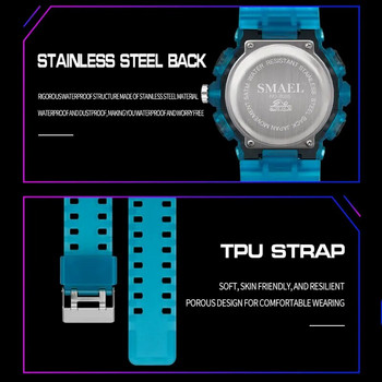 SMAEL Цифрови кварцови часовници за мъже Мода Спорт Хронометър Студент Ежедневни Електронна задна светлина Двоен дисплей Ръчен часовник Аларма