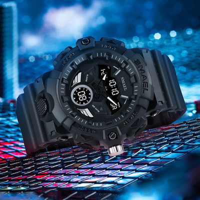 SMAEL skaitmeniniai kvarciniai laikrodžiai vyrams Madingi sportiniai chronometrai Studentų kasdienis elektroninis galinis apšvietimas, dvigubas ekranas, rankinio laikrodžio signalizacija