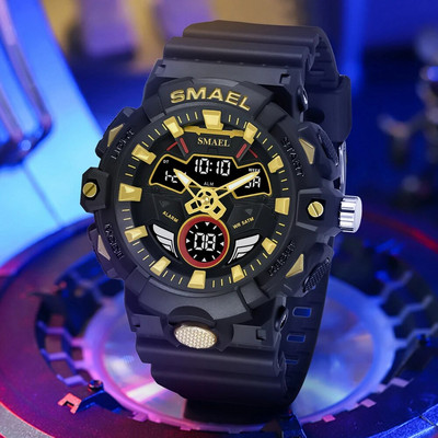 SMAEL skaitmeniniai kvarciniai laikrodžiai vyrams Madingi sportiniai chronometrai Studentų kasdienis elektroninis galinis apšvietimas, dvigubas ekranas, rankinio laikrodžio signalizacija