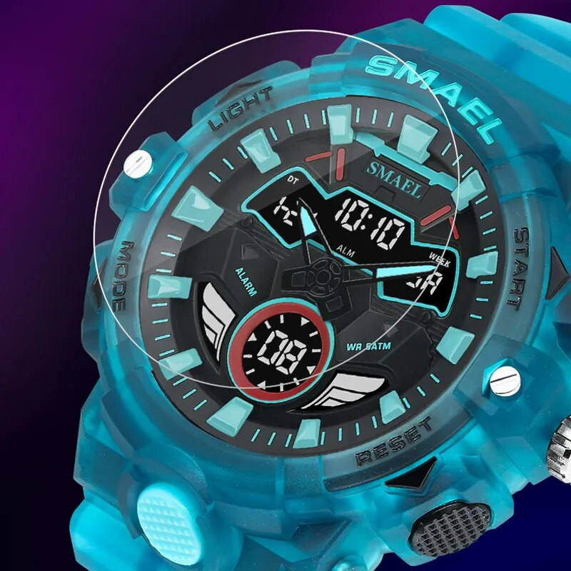 SMAEL skaitmeniniai kvarciniai laikrodžiai vyrams Madingi sportiniai chronometrai Studentų kasdienis elektroninis galinis apšvietimas, dvigubas ekranas, rankinio laikrodžio signalizacija