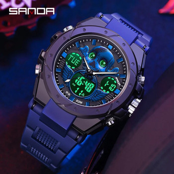 SANDA Fashion Skull Dial Спортни часовници на открито Мъжки електронни кварцови цифрови часовници 50M Водоустойчиви ръчни часовници reloj hombre